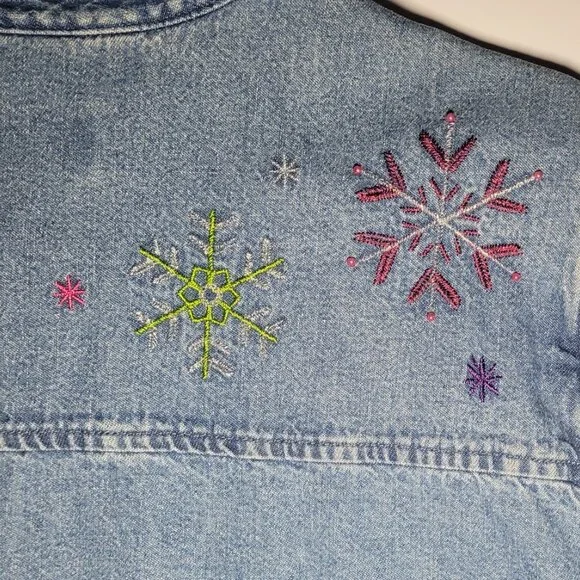 C.J. Banks Womens Blue Denim Long Sleeve Button Up Embroidered Jacket Size 1X - Picture 3 of 13